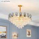 GobekUsa Modern Crystal Cone Chandelier for Clear Living Room Suspension Lighting