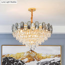 GobekUsa Modern Crystal Cone Chandelier for Clear Living Room Suspension Lighting
