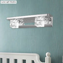 GobekUsa Modern Crystal Cube LED Vanity Sconce in Chrome Finish - 2/3 Heads - Warm/White Lighting