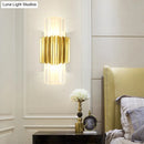 GobekUsa Modern Crystal Cylinder Wall Mount Lamp with 2 Gold Heads - Bedroom Wall Lighting Fixture