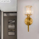 GobekUsa Modern Crystal Cylinder Wall Sconce with Brass Mount