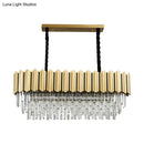 GobekUsa Modern Crystal Gold Finish Pendant Light with Prismatic Oval Design - 10 Heads, Island Style