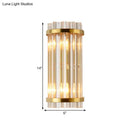 GobekUsa Modern Clear Crystal Wall Sconce Lamp - 2 Lights, Gold Finish - 14"/21.5" Width