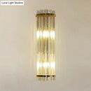 GobekUsa Modern Clear Crystal Wall Sconce Lamp - 2 Lights, Gold Finish - 14"/21.5" Width