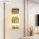 GobekUsa Modern Clear Crystal Wall Sconce Lamp - 2 Lights, Gold Finish - 14"/21.5" Width