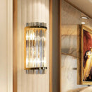 GobekUsa Modern Clear Crystal Wall Sconce Lamp - 2 Lights, Gold Finish - 14"/21.5" Width