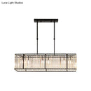 GobekUsa Modern Restaurant Pendant Lamp: 3/4-Bulb Hanging Island Light with Crystal Rectangle Shade in Black/Gold