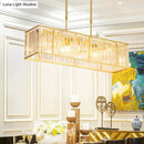 GobekUsa Modern Restaurant Pendant Lamp: 3/4-Bulb Hanging Island Light with Crystal Rectangle Shade in Black/Gold