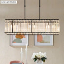 GobekUsa Modern Restaurant Pendant Lamp: 3/4-Bulb Hanging Island Light with Crystal Rectangle Shade in Black/Gold