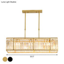 GobekUsa Modern Restaurant Pendant Lamp: 3/4-Bulb Hanging Island Light with Crystal Rectangle Shade in Black/Gold