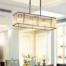 GobekUsa Modern Restaurant Pendant Lamp: 3/4-Bulb Hanging Island Light with Crystal Rectangle Shade in Black/Gold