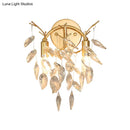 GobekUsa Modern Crystal Leaf Wall Sconce with Gold Finish - 2 Bulbs for Porch Lighting
