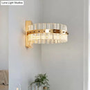 GobekUsa Modern Crystal Prism Drum Wall Sconce Light with LED Flush Mount, Gold Finish