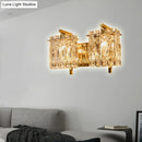 GobekUsa Modern Crystal Rectangle Wall Light with 1/2/3 Lights - Flush Mount Wall Sconce in Chrome/Gold for Living Room