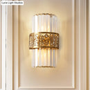 GobekUsa Modern Crystal Rectangle Wall Light with Brass Hollow Belt - 2 Lights - Study Room Sconce
