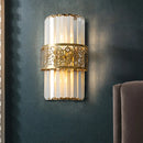 GobekUsa Modern Crystal Rectangle Wall Light with Brass Hollow Belt - 2 Lights - Study Room Sconce