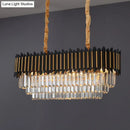 GobekUsa Modern Crystal Rod Black-Gold Island Hanging Lamp with Layered Elliptical Shades - 8 Lights
