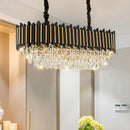 GobekUsa Modern Crystal Rod Black-Gold Island Hanging Lamp with Layered Elliptical Shades - 8 Lights