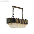 GobekUsa Modern Crystal Rod Black-Gold Island Hanging Lamp with Layered Elliptical Shades - 8 Lights