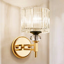 GobekUsa Modern Crystal Shade Wall Light: 1-Light Gold Cylinder Sconce Fixture