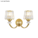 GobekUsa Modern Crystal Wall Lamp: Clear Barrel with Curved Arm in Black/Gold - 1/2-Light Wall Mounted Lighting