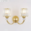 GobekUsa Modern Crystal Wall Lamp: Clear Barrel with Curved Arm in Black/Gold - 1/2-Light Wall Mounted Lighting