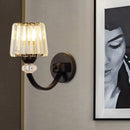 GobekUsa Modern Crystal Wall Lamp: Clear Barrel with Curved Arm in Black/Gold - 1/2-Light Wall Mounted Lighting