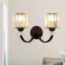 GobekUsa Modern Crystal Wall Lamp: Clear Barrel with Curved Arm in Black/Gold - 1/2-Light Wall Mounted Lighting