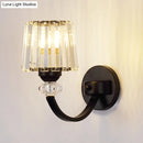 GobekUsa Modern Crystal Wall Lamp: Clear Barrel with Curved Arm in Black/Gold - 1/2-Light Wall Mounted Lighting