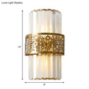 GobekUsa Modern Crystal Rectangle Wall Light with Brass Hollow Belt - 2 Lights - Study Room Sconce