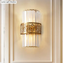 GobekUsa Modern Crystal Rectangle Wall Light with Brass Hollow Belt - 2 Lights - Study Room Sconce