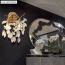 GobekUsa Modern Crystal Wall Mount Sconce Light Fixture with Leaf Faceted Design - 4 Lights - Brass Finish