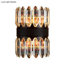 GobekUsa Modern Crystal Wall Sconce Light - Black Cylinder Block Fixture (2/4 Lights)