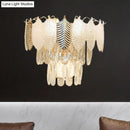 GobekUsa Modern Crystal Wall Sconce with Tapered Design, Golden Accents, and Acrylic Leaves