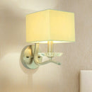 GobekUsa Modern Cube Bedside Wall Lamp - Fabric Single Light Sconce in Grey/Black with Crystal Accent