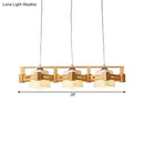 GobekUsa Modern Cubic Frosted Glass Island Pendant Lamp with Wood Cage and 3 Beige Bulbs