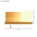GobekUsa Cubic Wall Sconce Light with Opaque Glass and Wood Backplate in Beige