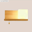 GobekUsa Cubic Wall Sconce Light with Opaque Glass and Wood Backplate in Beige