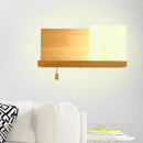 GobekUsa Cubic Wall Sconce Light with Opaque Glass and Wood Backplate in Beige
