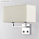 GobekUsa Minimalist Cuboidal Fabric Wall Light Fixture - Beige/White, 2 Lights - Ideal for Living Room