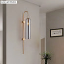 GobekUsa Modern Cylindrical Wall Sconce - Smoke Gray Glass - 1 Bulb - Living Room Lighting Fixture