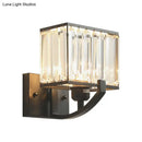 GobekUsa Modern Black/Gold Rectangle Wall Mount Sconce Light with Clear Crystal for Bedroom - 7"/18" W