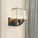 GobekUsa Modern Black/Gold Rectangle Wall Mount Sconce Light with Clear Crystal for Bedroom - 7"/18" W