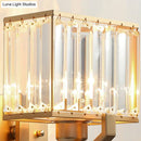 GobekUsa Modern Black/Gold Rectangle Wall Mount Sconce Light with Clear Crystal for Bedroom - 7"/18" W