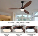 GobekUsa 52 Inch Wood Blade Ceiling Fan with Remote Control and Lights