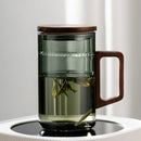 Modern dark green glass tea cup set with wooden handle dining room by Decorbites