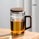 Modern dark green glass tea cup set with wooden handle dining room by Decorbites