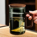 Modern dark green glass tea cup set with wooden handle dining room by Decorbites