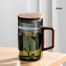 Modern dark green glass tea cup set with wooden handle dining room by Decorbites