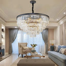GobekUsa Crystal Gold Black LED Chandelier - Multi-Storey Modern Round Pendant Lamp